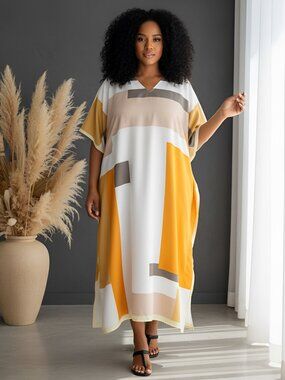 Women Plus Size Polyester Caftan Dress Beach Cover Up Maxi Dresses for Summer